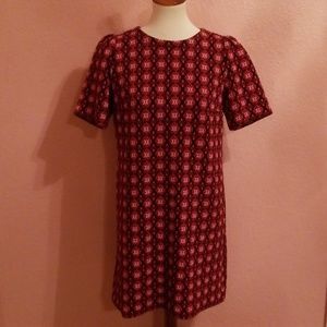ANN TAYLOR LOFT Red Scroll Jacquard Shift Dress M